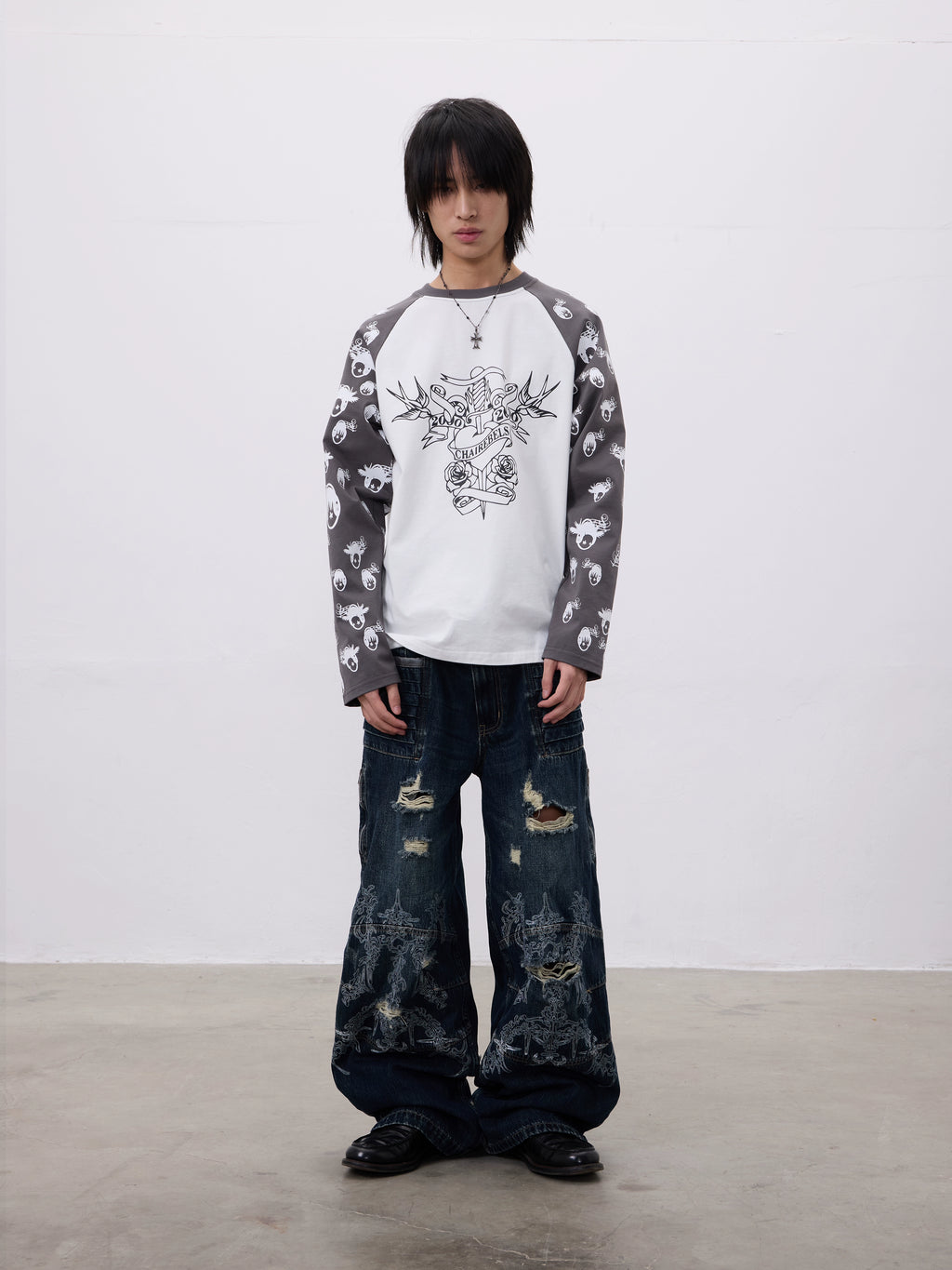 CHAI Music Note Avatar Printing Contrasting Colors Loose Long Sleeves