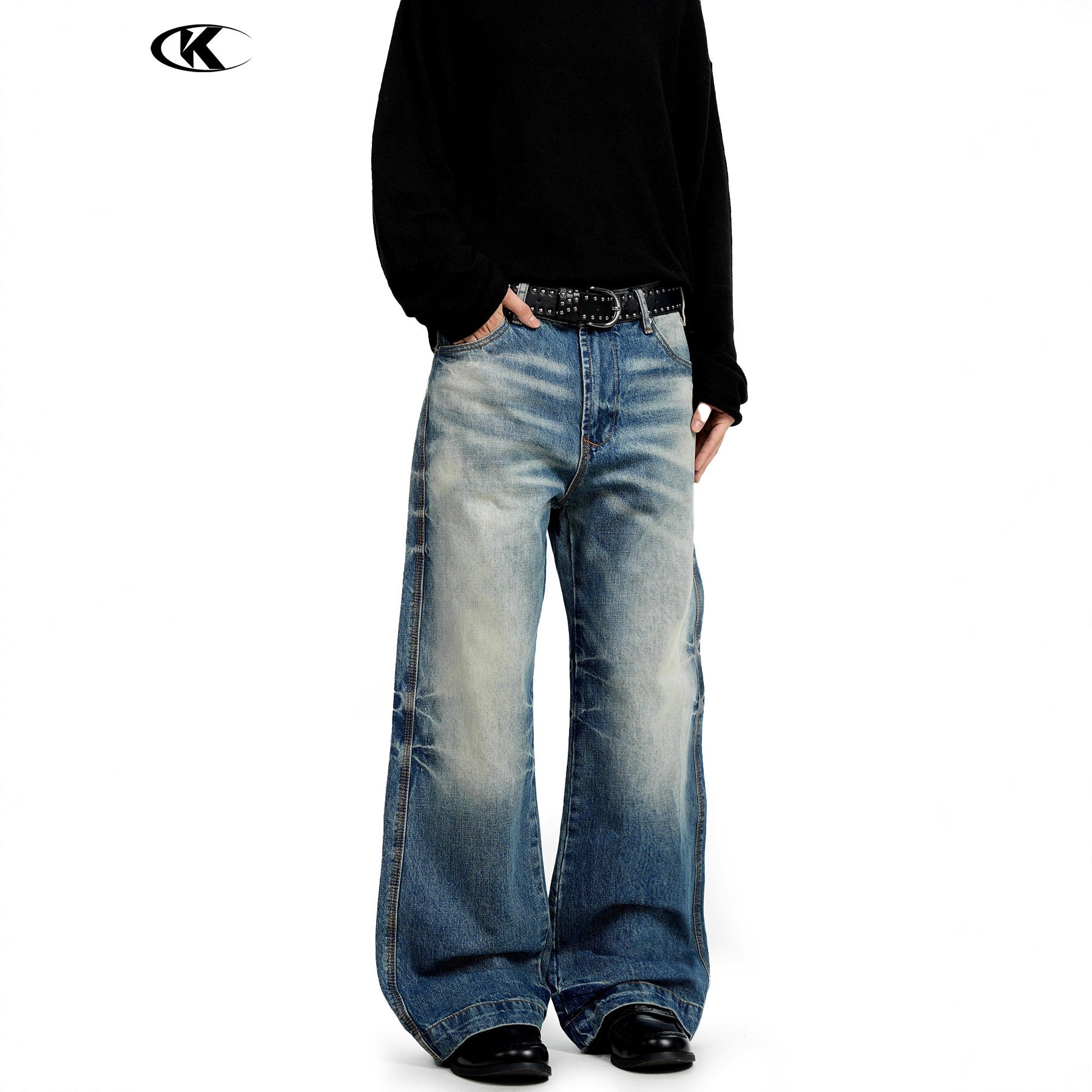 11KN Straight Wide Leg Retro Old Jeans