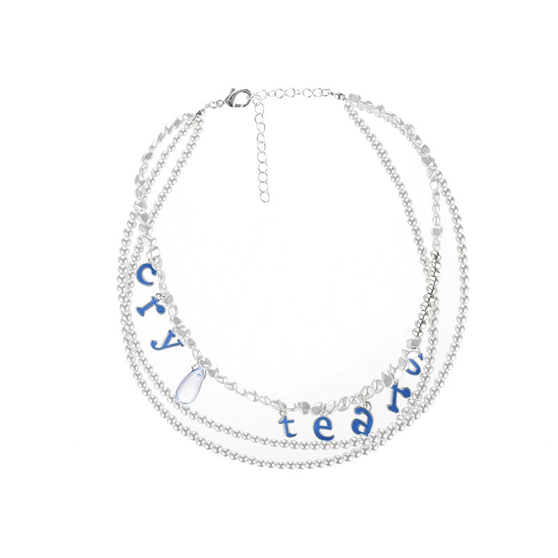 CryingCenter Colored Bean Beads, Pearl Letter Pendant, Tear Necklace