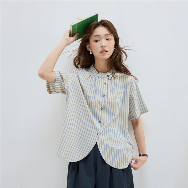 Giordano Loose Striped Short Sleeve Shirt