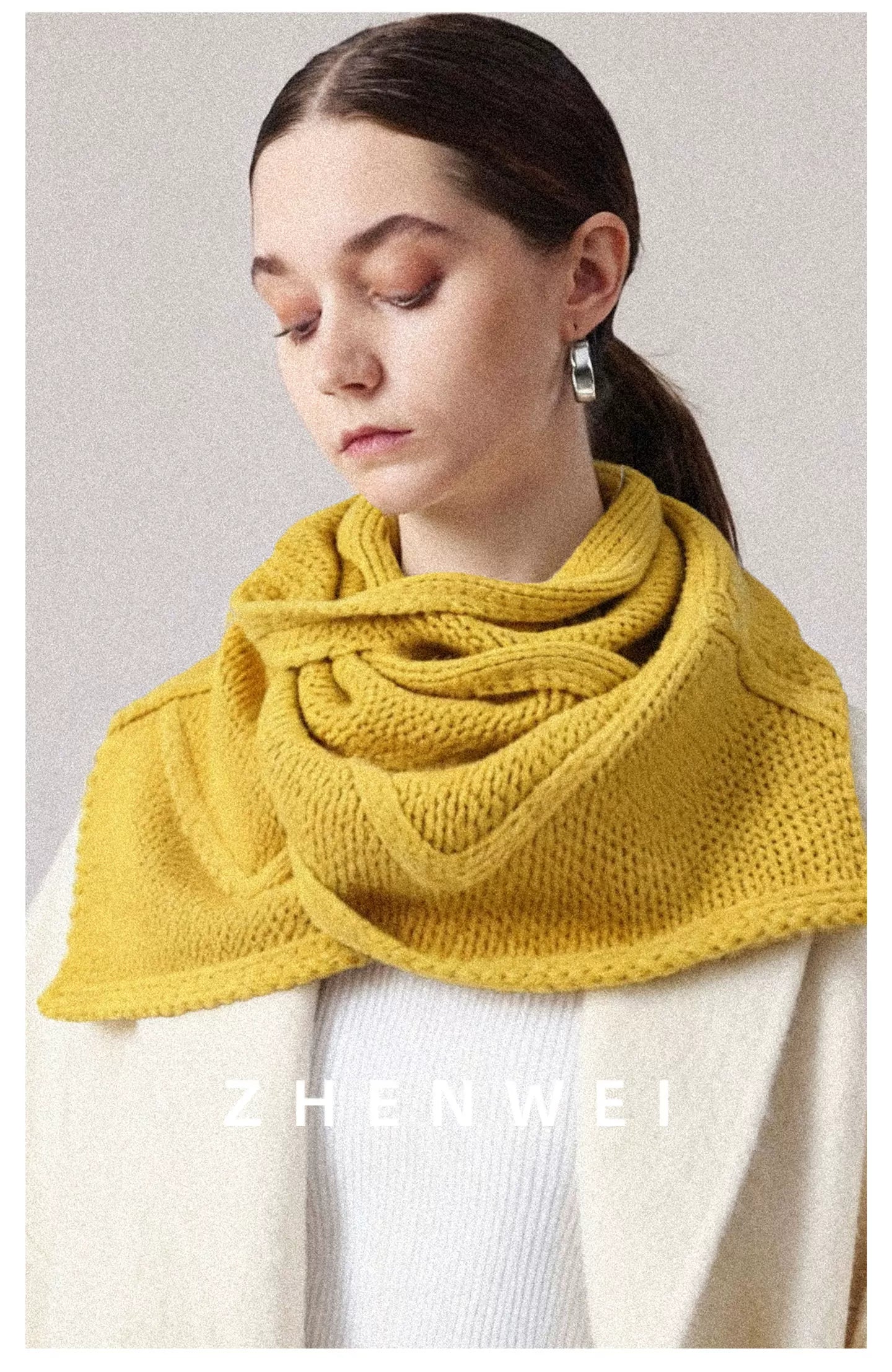 ZHENWEI Knitted Twist Cross Button Neck Protector Scarf Shawl