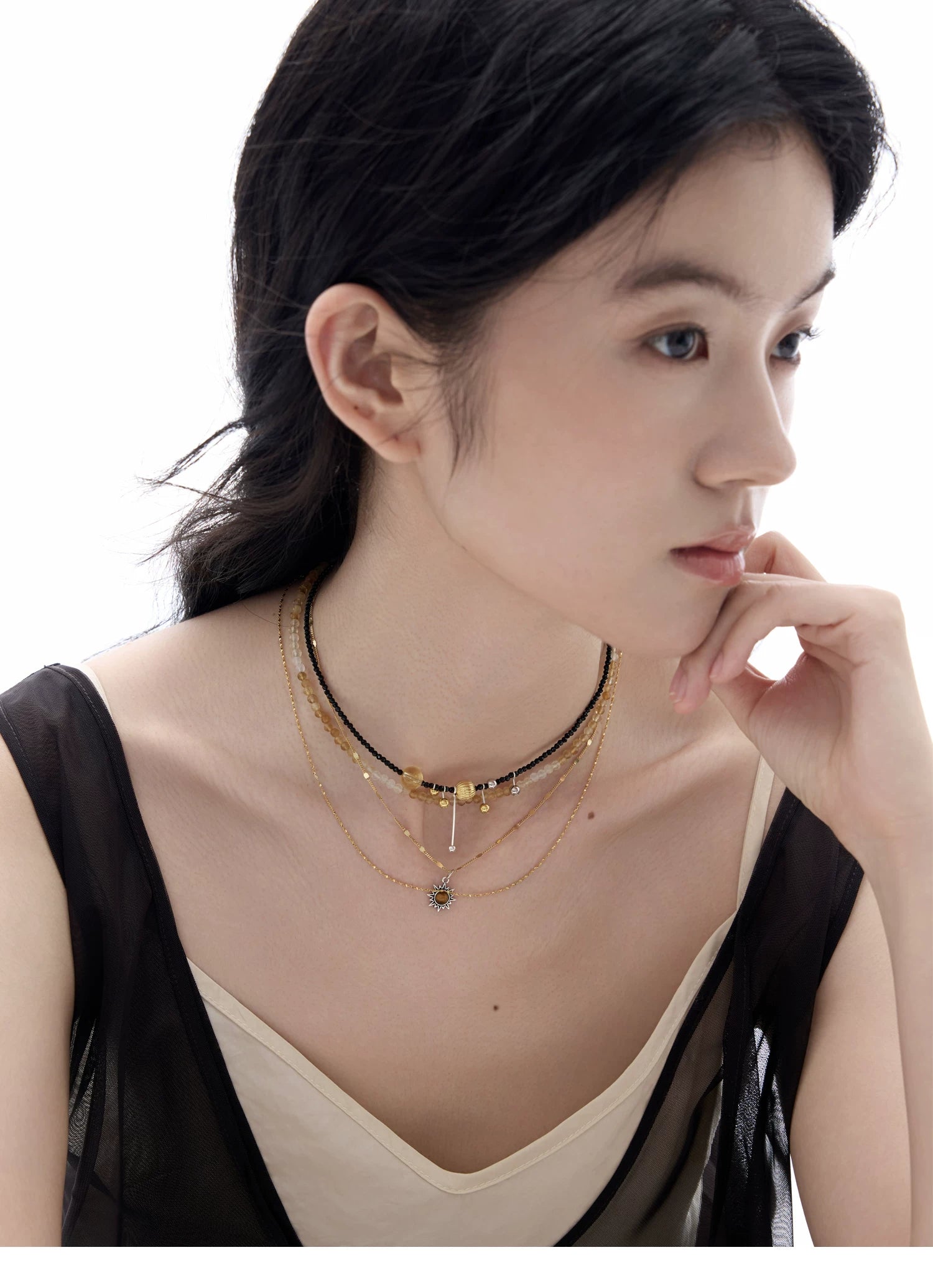 NO SOLUTION Punk Stacked Crystal Necklace