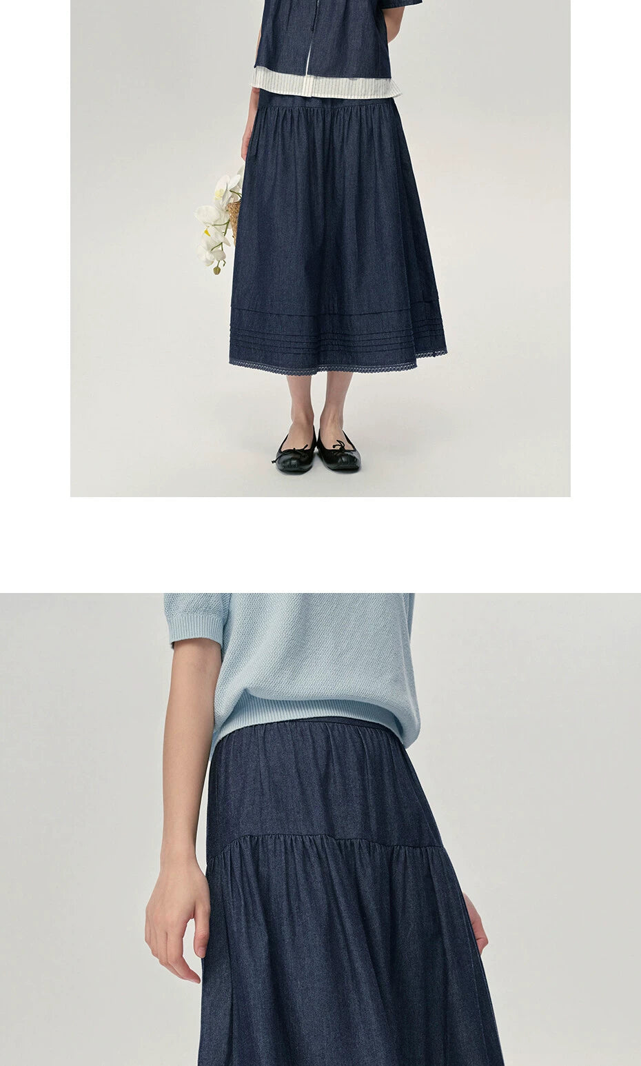 Giordano Lace Semi-elastic Denim Skirt