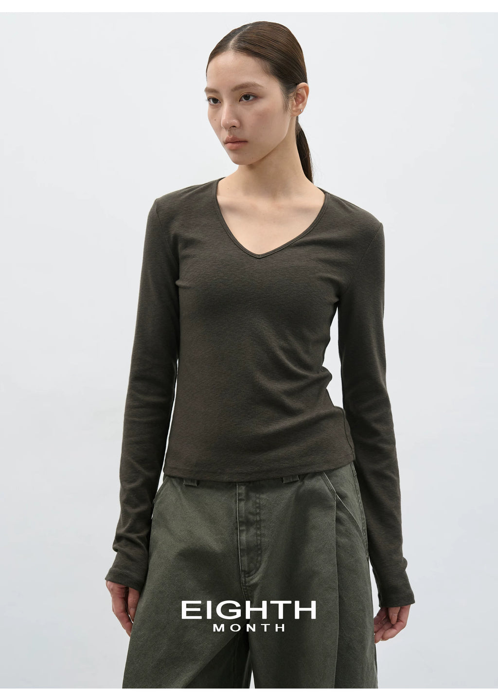 EIGHTHMONTH V-neck Simple and Versatile Long Sleeves
