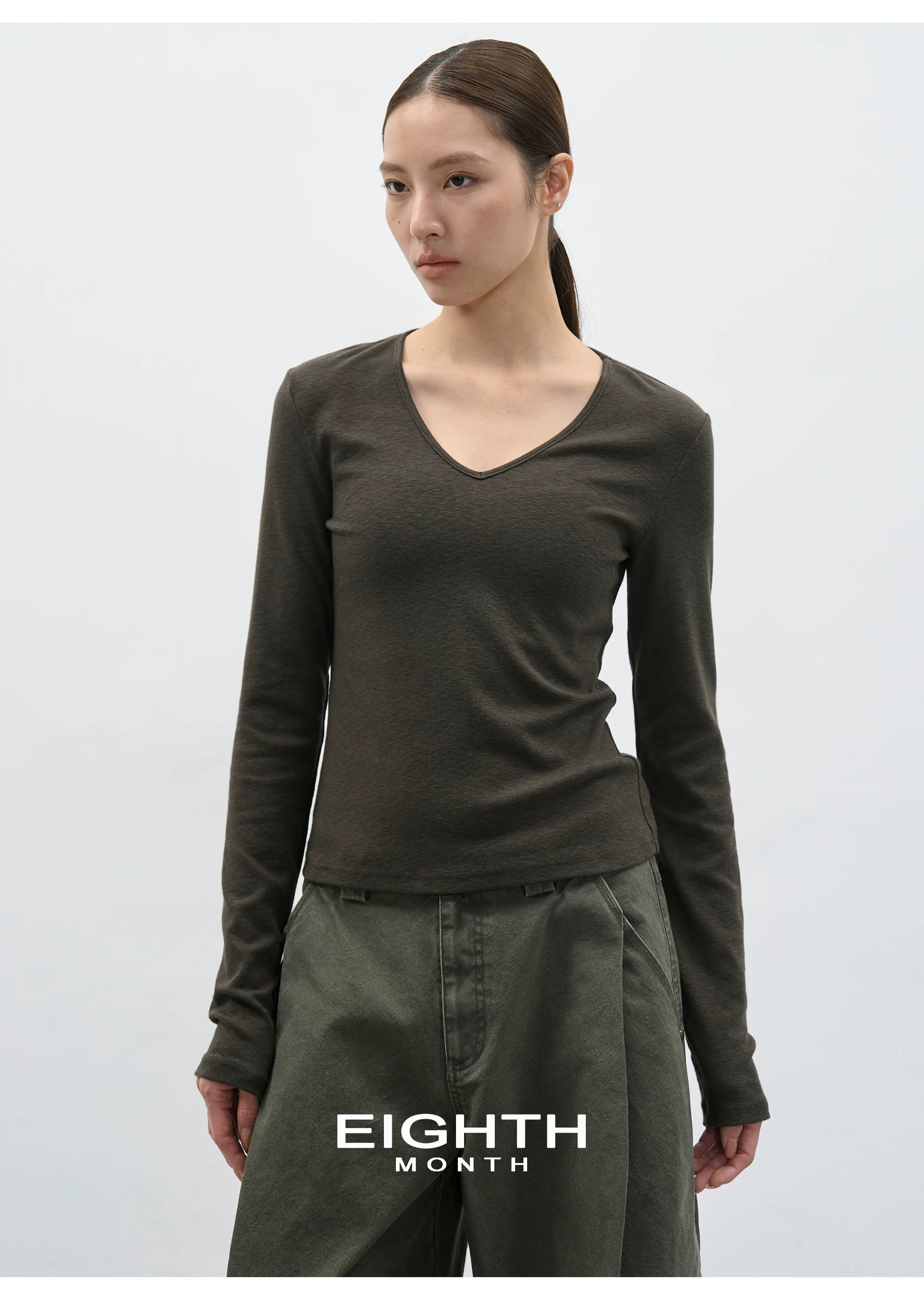 EIGHTHMONTH V-neck Simple and Versatile Long Sleeves