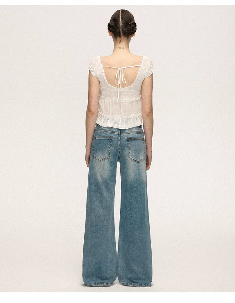Anna Aneae High Waist Slim Loose Straight Mopping Jeans
