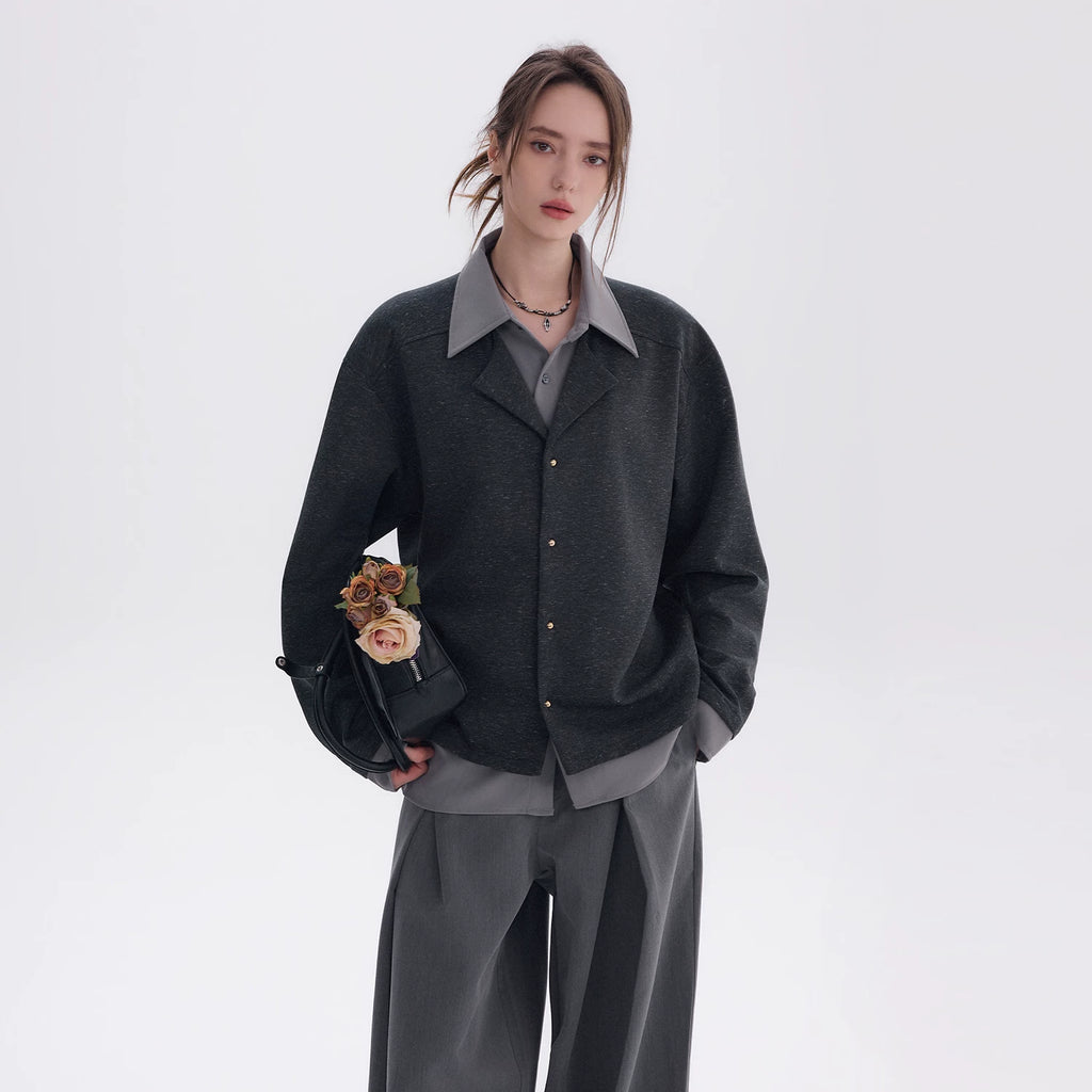 CHOR Knitted Stitching Fake Two-piece Contrasting Long-sleeved Shirt