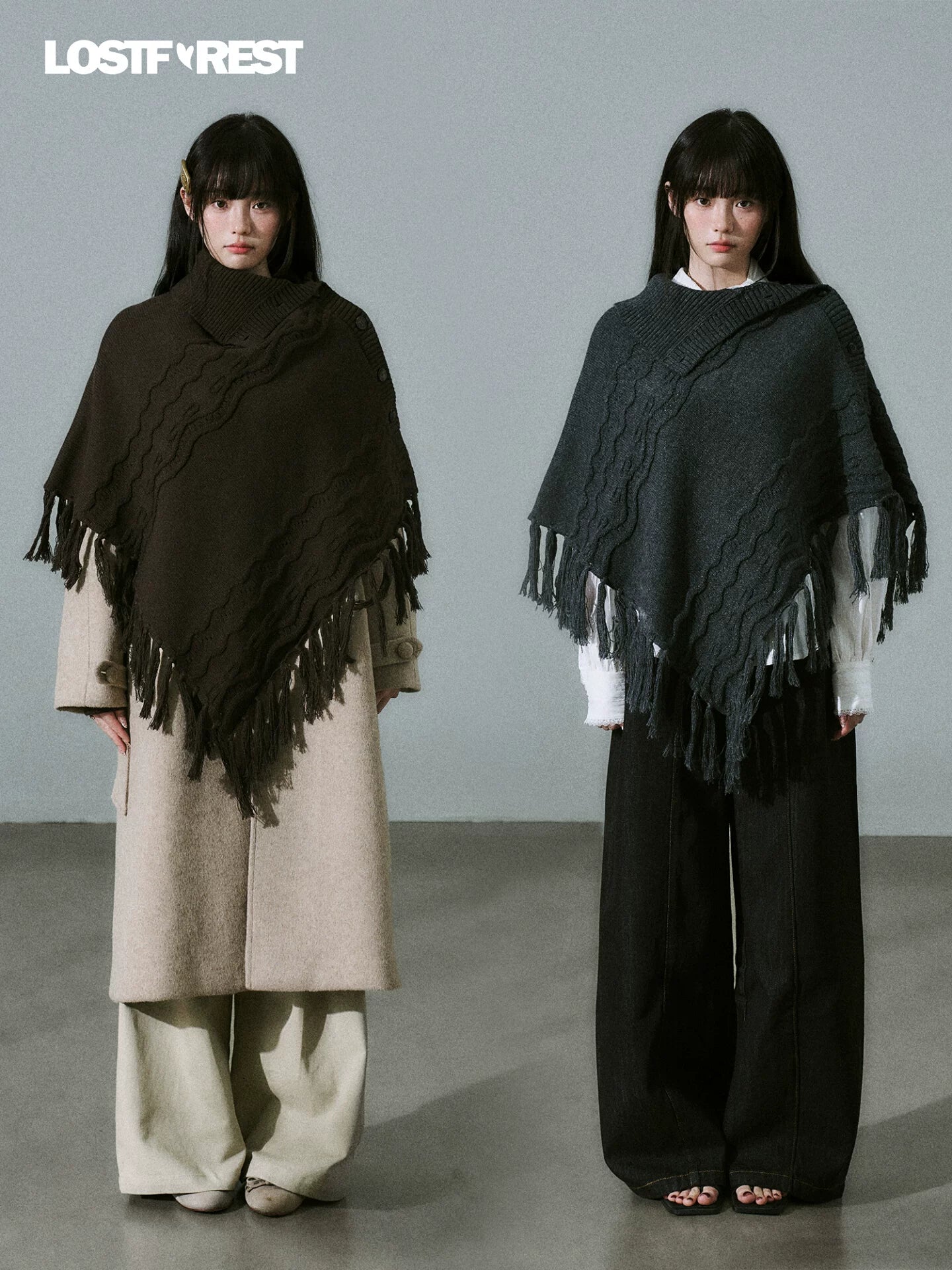 LOST FOREST Handmade Versatile Fringed Shawl Cape