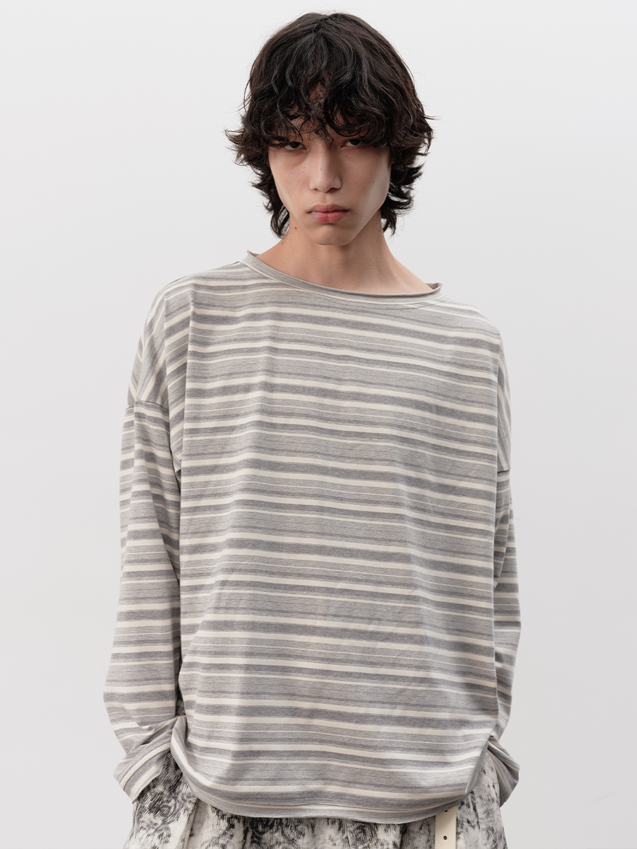 JCAESAR Casual Striped Curled Long Sleeve