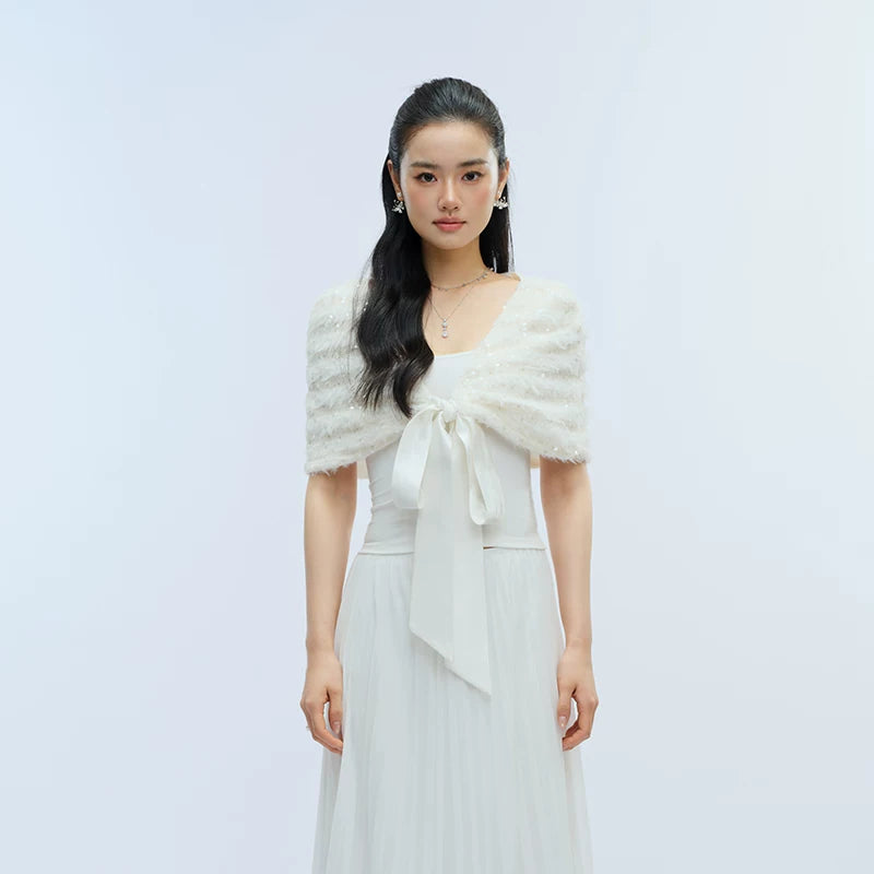 J TheChosen Sequined Plush Strap-on Cardigan Shawl