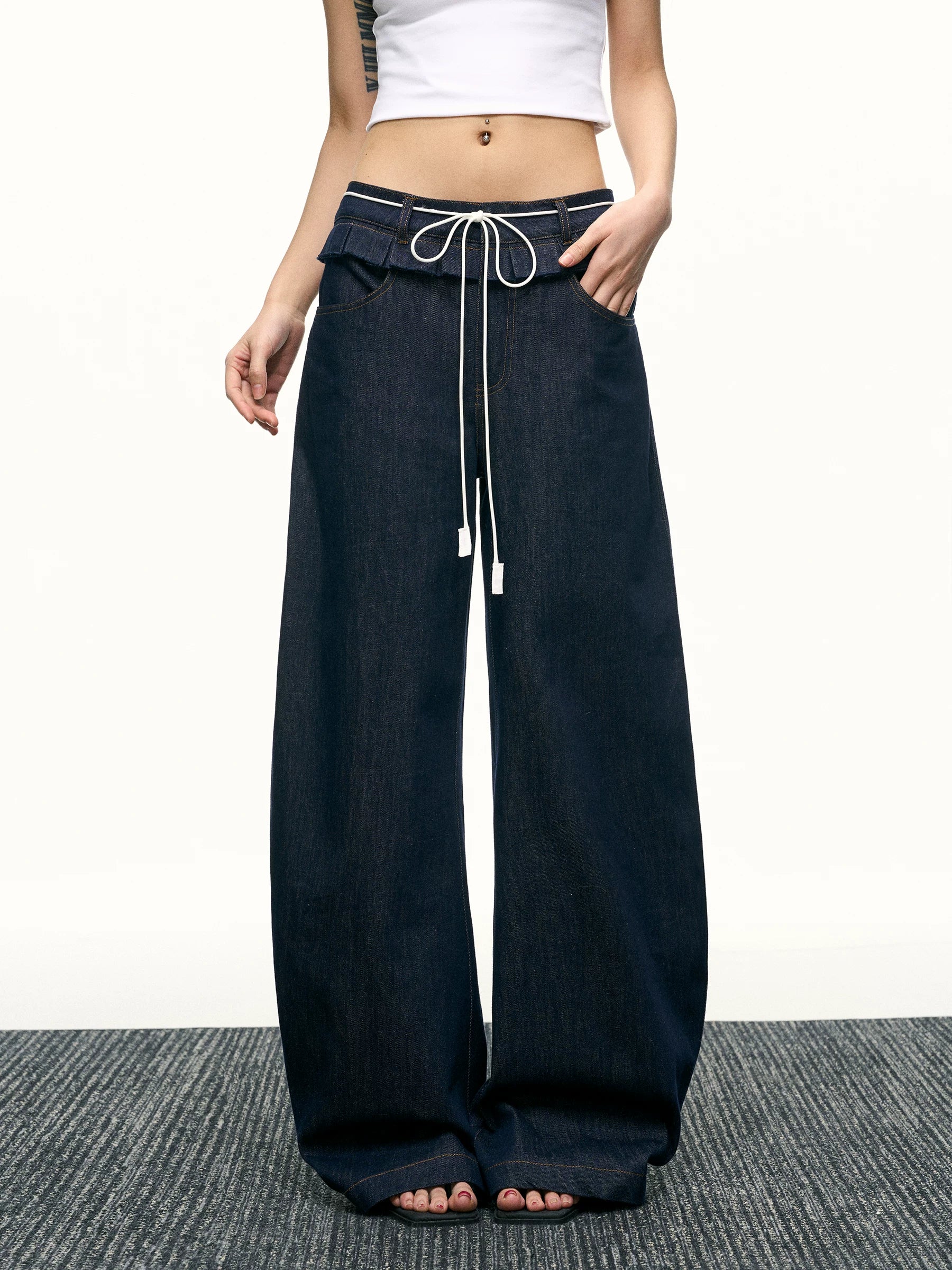 Aaisup High Waist Fungus Edge Wide Leg Floor Pants