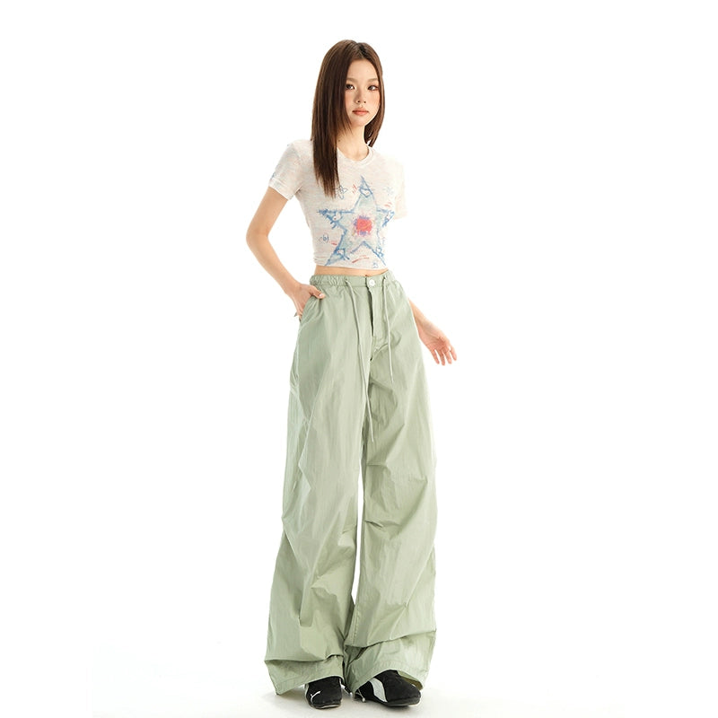 KSPR Vintage Pleated Loose Drawstring Straight Pants