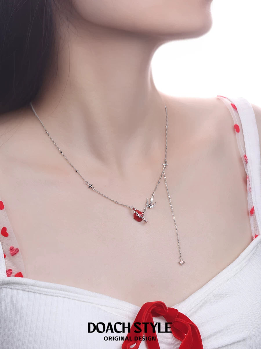 DOACH 925 Sterling Silver Apple Bird Necklace