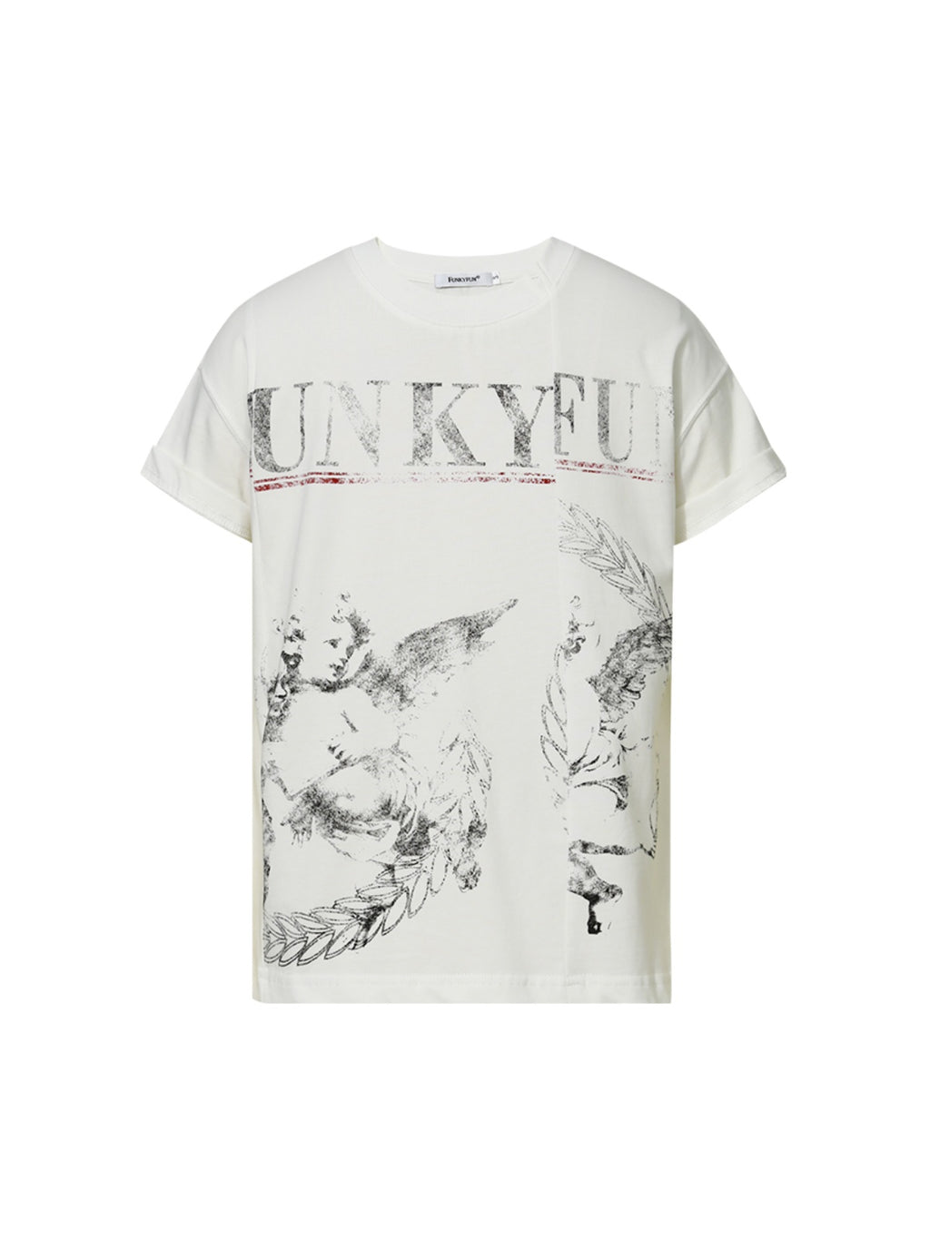 FUNKYFUN Cupid Old Printing Irregular Splicing Tee