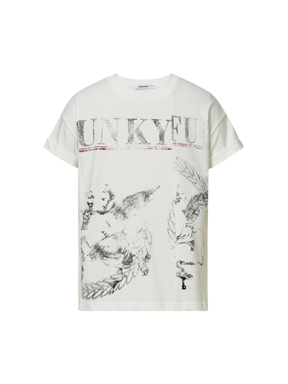 FUNKYFUN Cupid Old Printing Irregular Splicing Tee