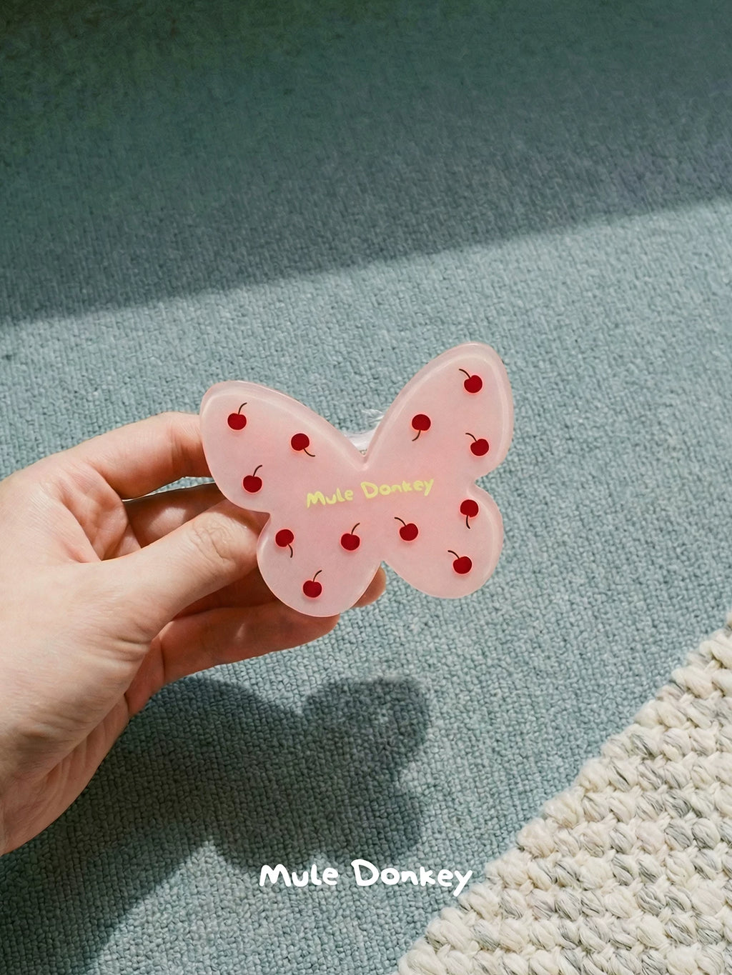 Mule Donkey Pink Cherry Butterfly Hairpin