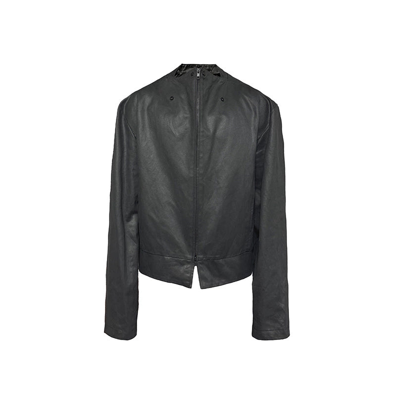 JCAESAR Special-shaped Collar Snap-down Leather Jacket