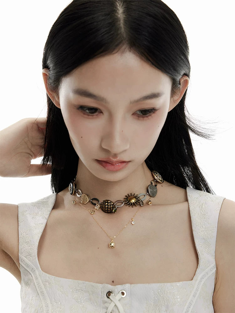 NO SOLUTION Sunset Design Stacked Necklace Retro Necklace
