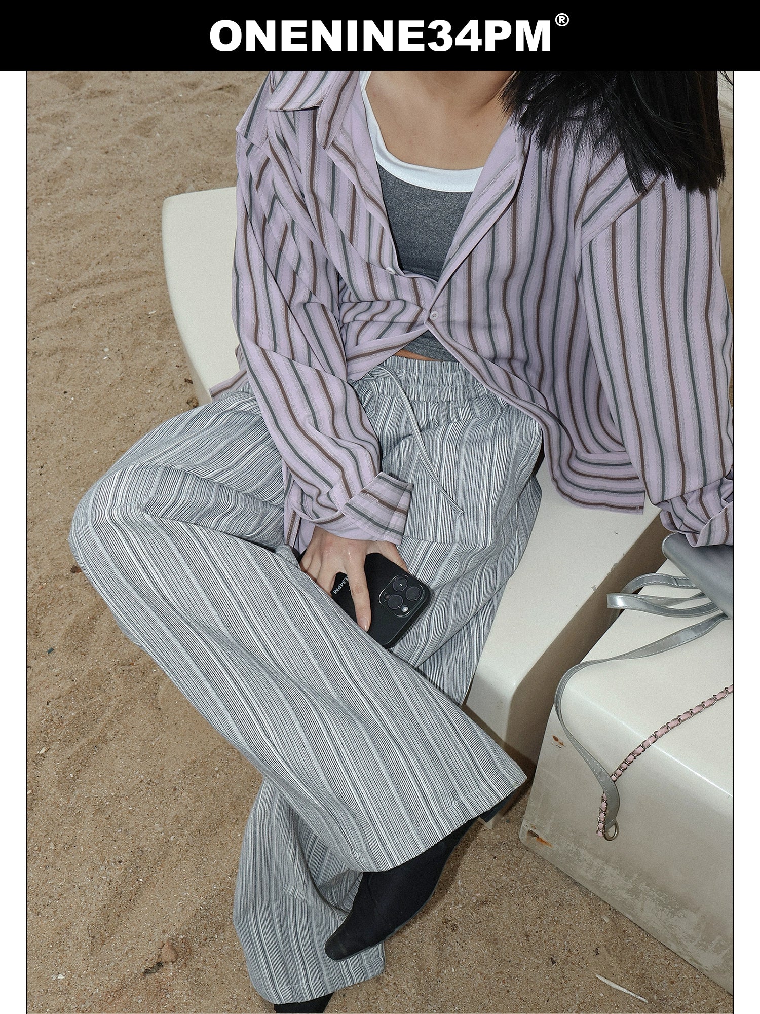 ONENINE34PM Vintage Striped Textured Loose Casual Pants