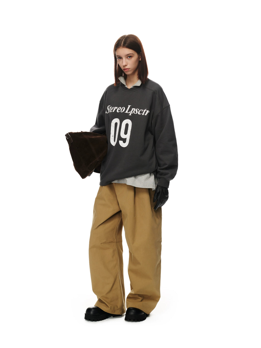 Loopsoon Collar Design Front Chest Digital Print Sweater