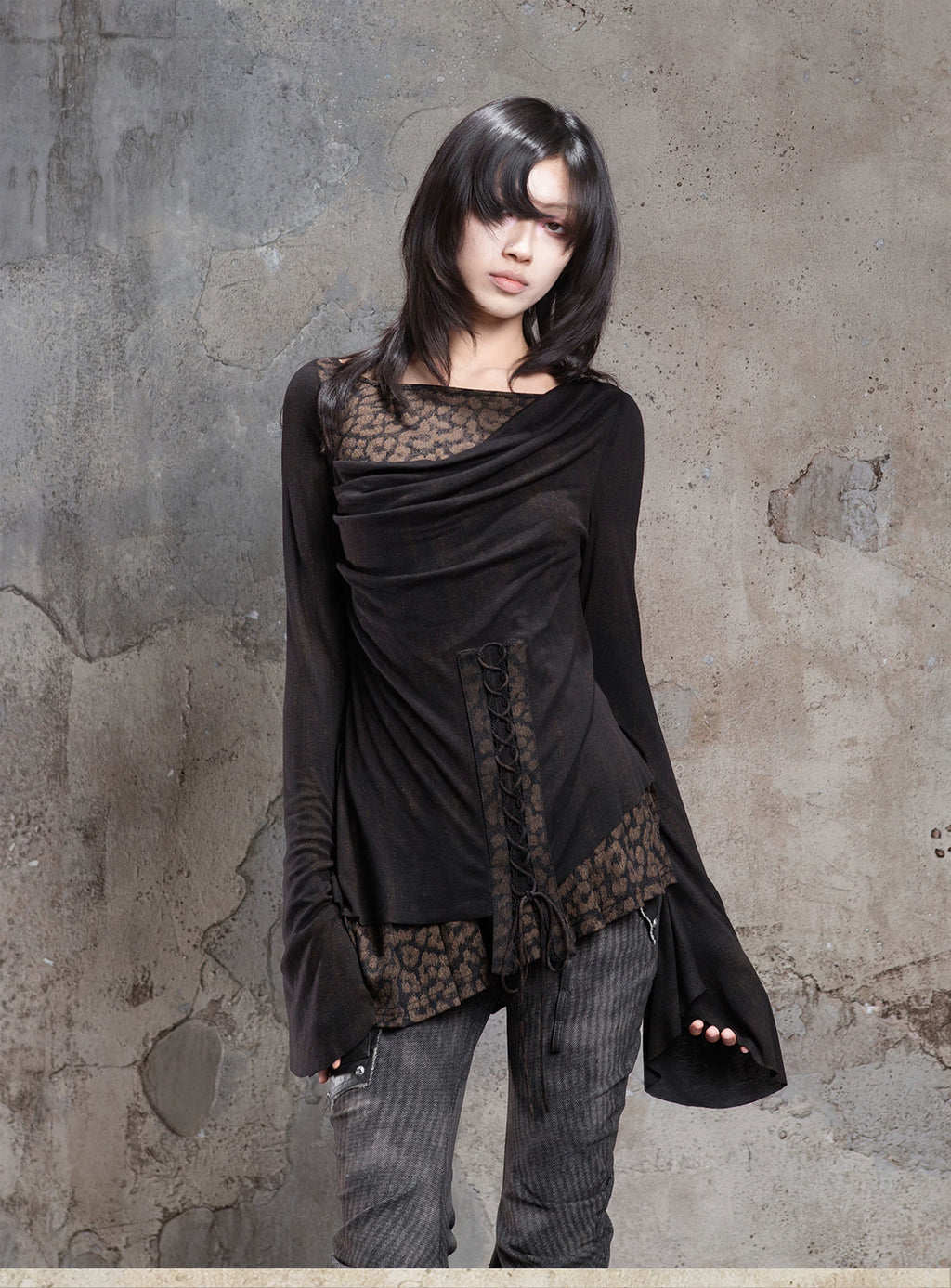 ARIADNAw Contrast Fake Two-piece Crew Neck Knitted Long Sleeves