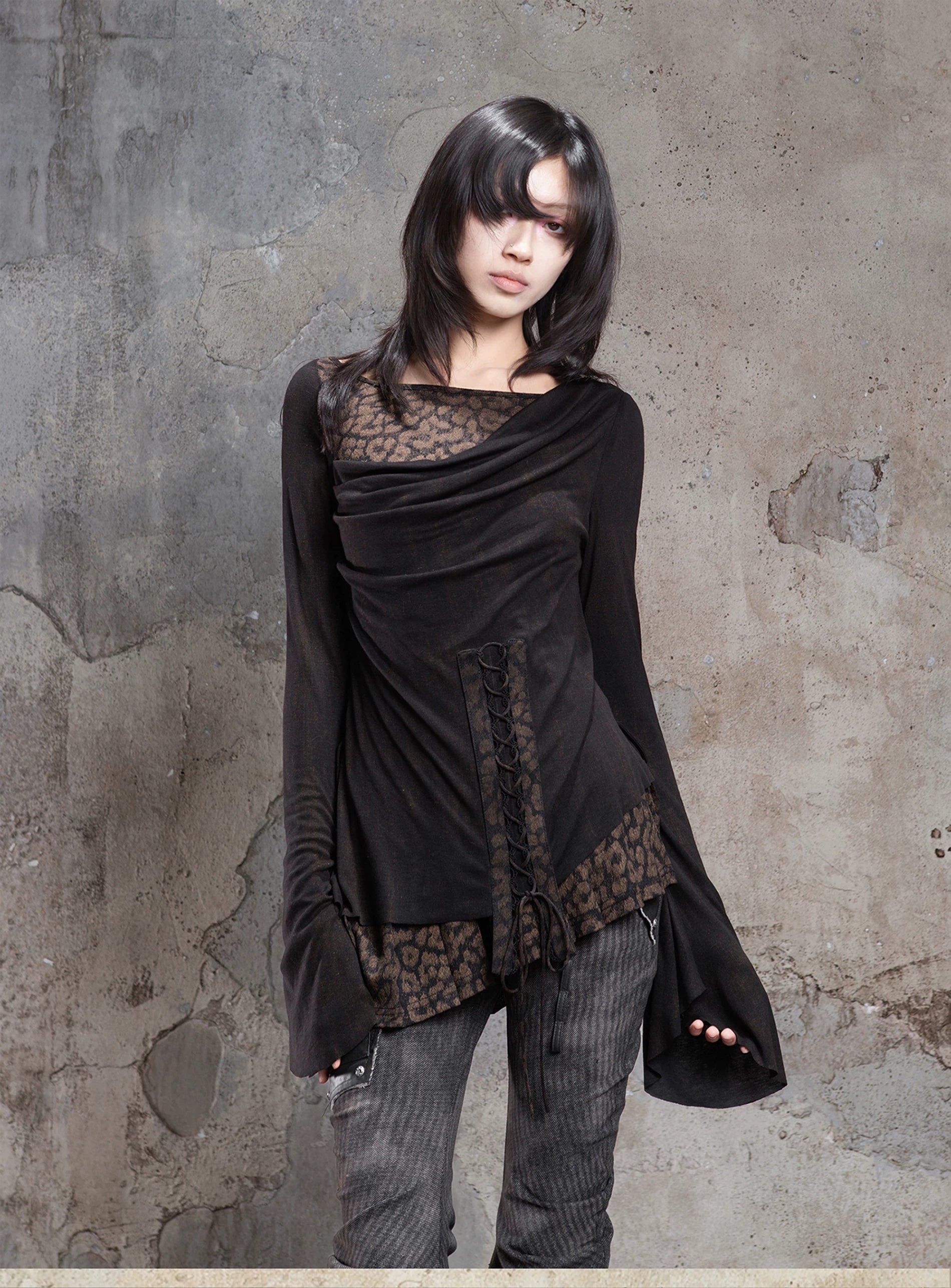 ARIADNAw Contrast Fake Two-piece Crew Neck Knitted Long Sleeves