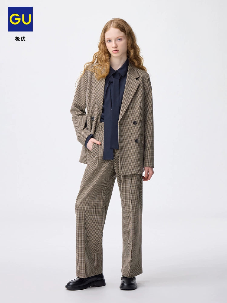 GU Pleated Loose Casual Retro Casual Plaid Pants