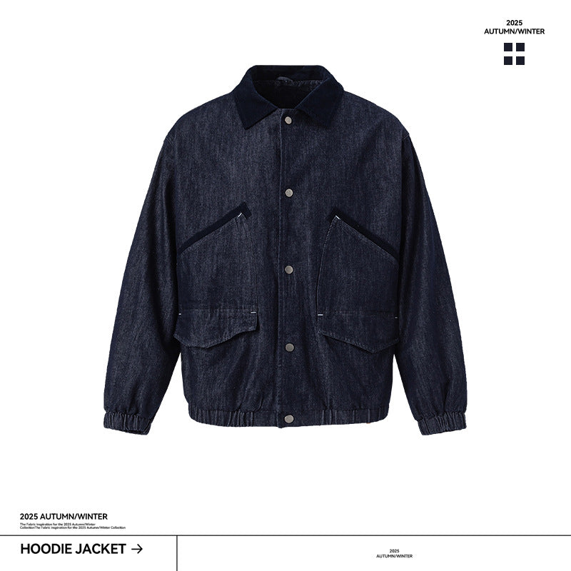 UNF Vintage Thickened Warm Lapel Denim Jacket