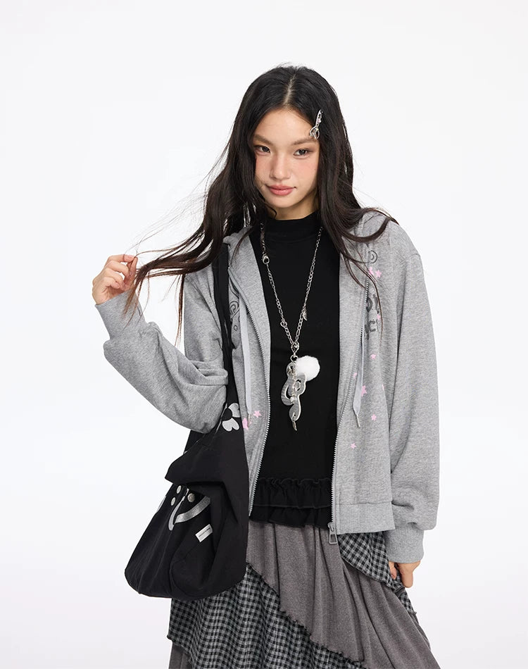 MOMSAYCAN Short Contrasting Print Hooded Jacket