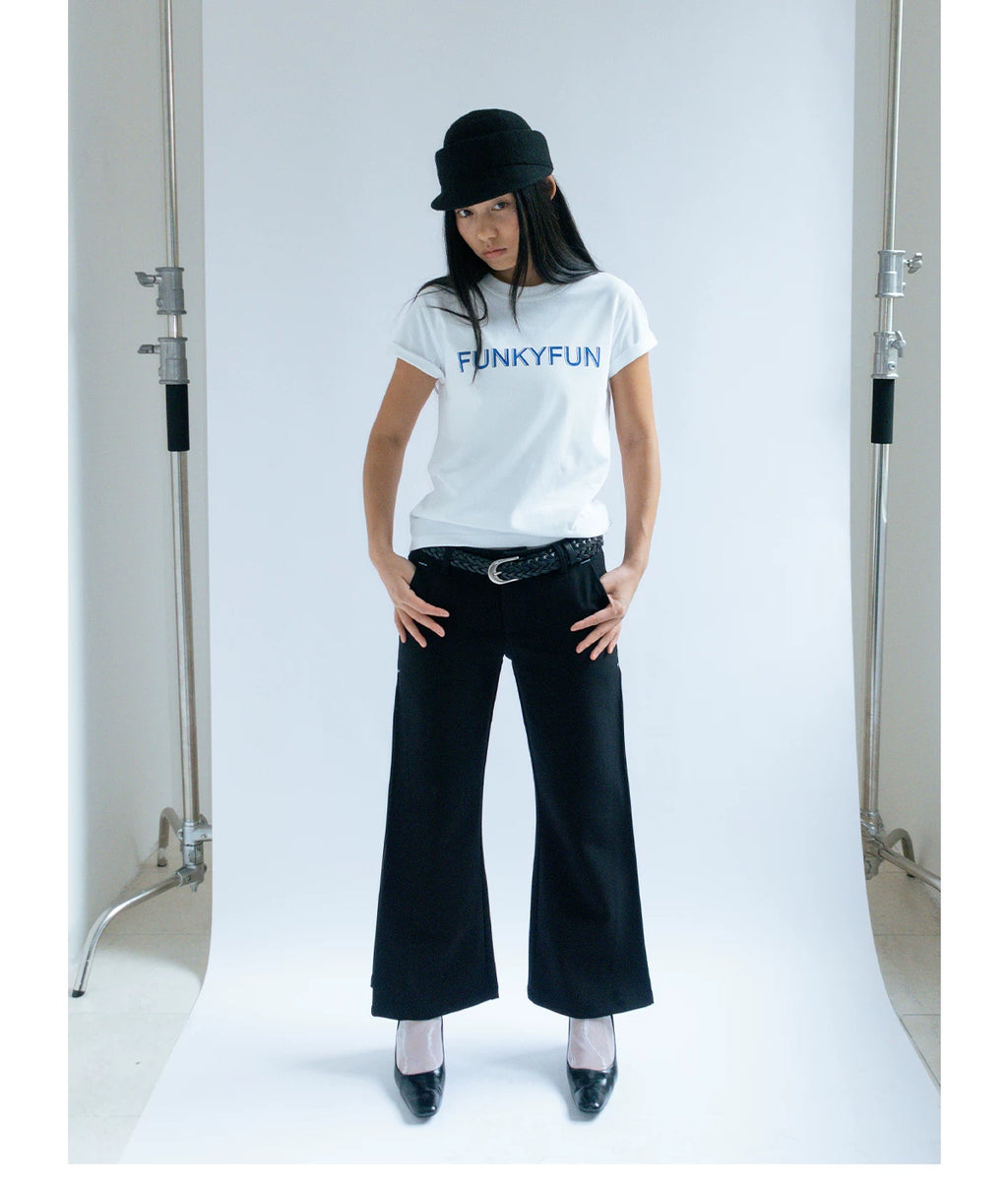 FUNKYFUN Contrasting Color Front Shoulder Simple Tee