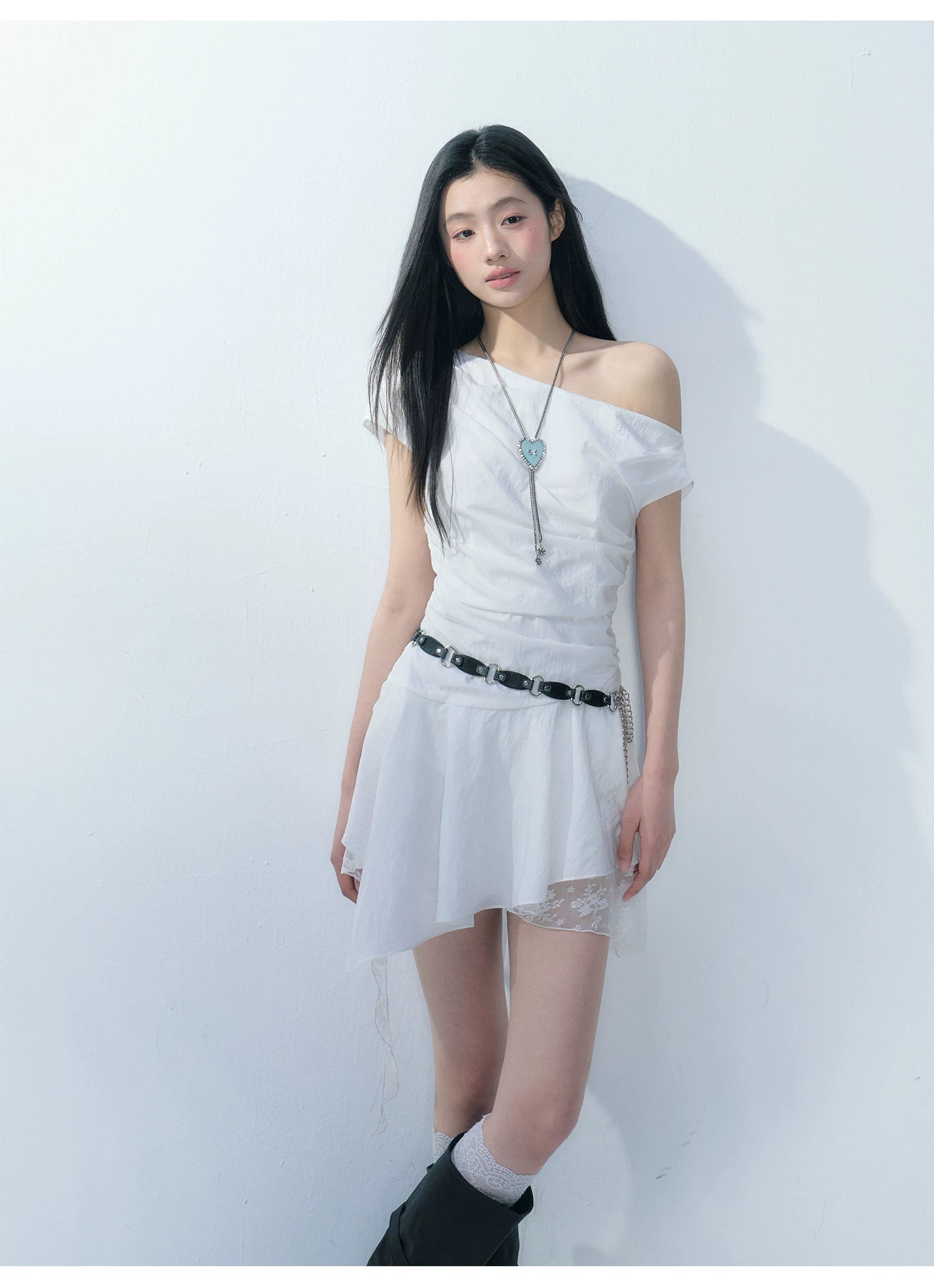 Ablueberry Lace Stitching Off-the-shoulder Dress