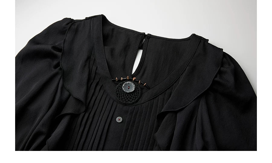 INDULGE Square Neck Waist Long Sleeve Dress