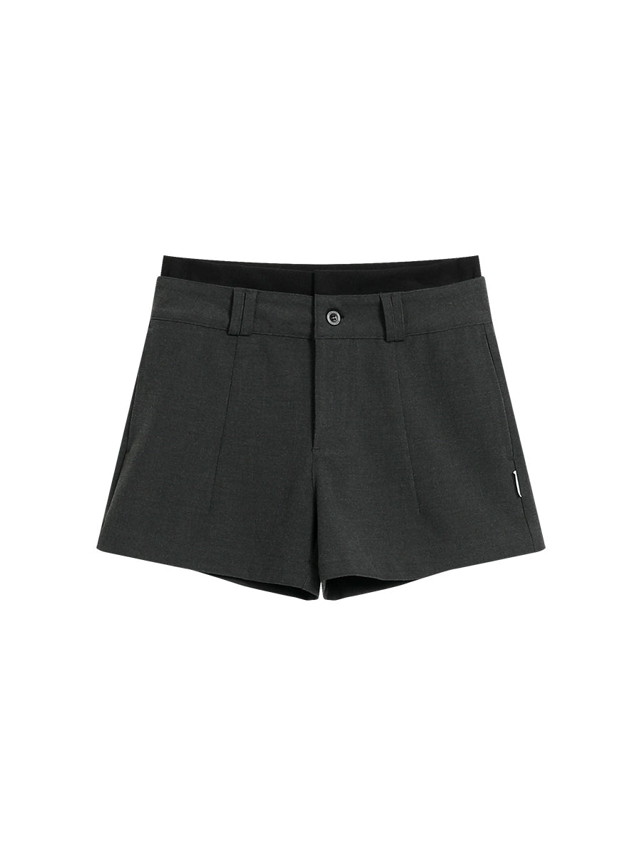 FUNKYFUN Threaded Splicing Fake Two-Piece Double Waist Shorts