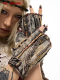 PERSONSOUL Denim Fingerless Gloves