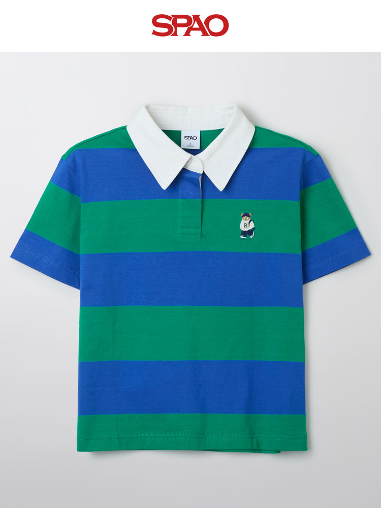 SPAO Women's Striped Polo Collar Casual T-shirt SPHWF24G51