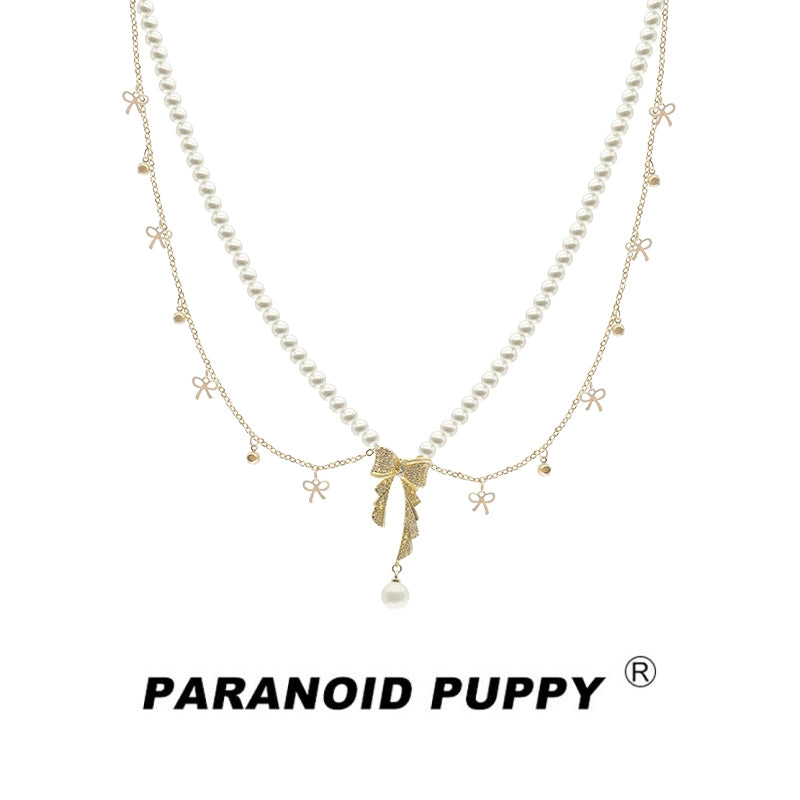 ParanoidP Bow Pearl Fringed Necklace