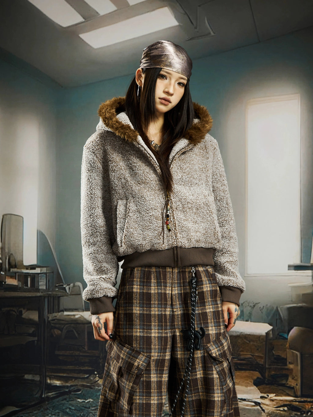 NOMANIAI Retro Short Slim Lamb Wool Thickened Coat