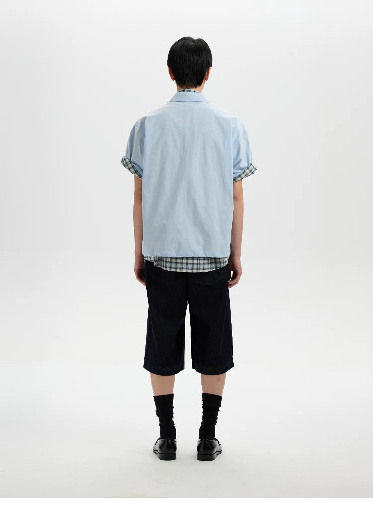 BUTTBILL Hem Elastic Cotton and Linen Short-sleeved Shirt
