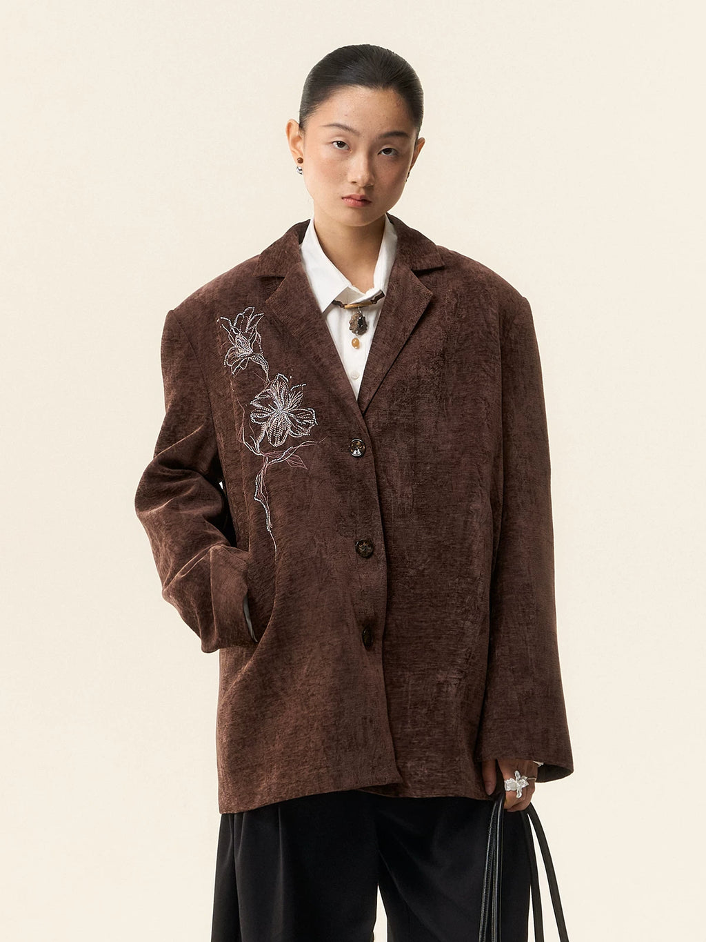 LOUMUTAKU Lily Beaded Jacquard Suit Velvet Jacket