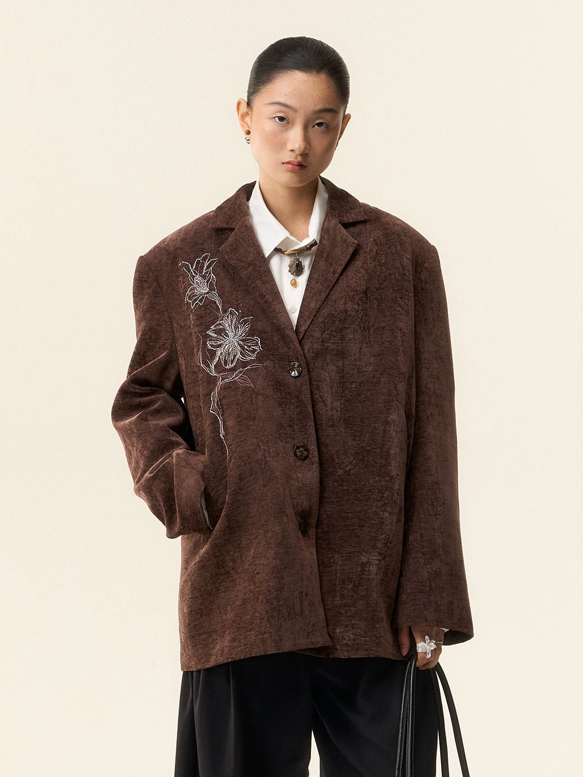 LOUMUTAKU Lily Beaded Jacquard Suit Velvet Jacket