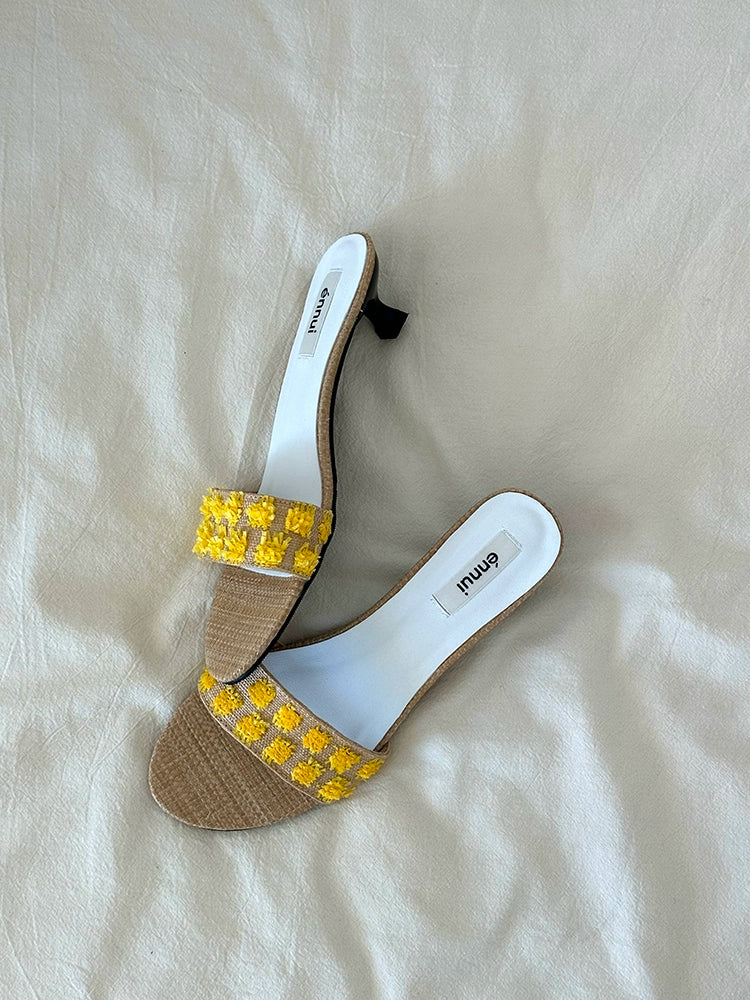 ENNUI Simple and Comfortable One-word Strap Low-heeled Small-heeled Slippers