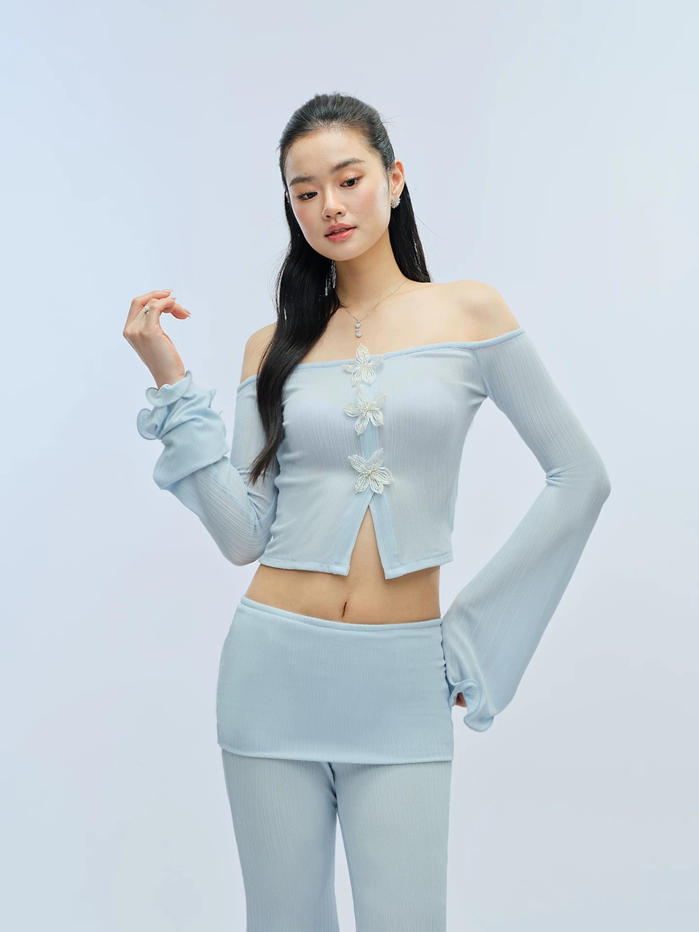J TheChosen Ruffle-trimmed Top and Wide-leg Pants Set