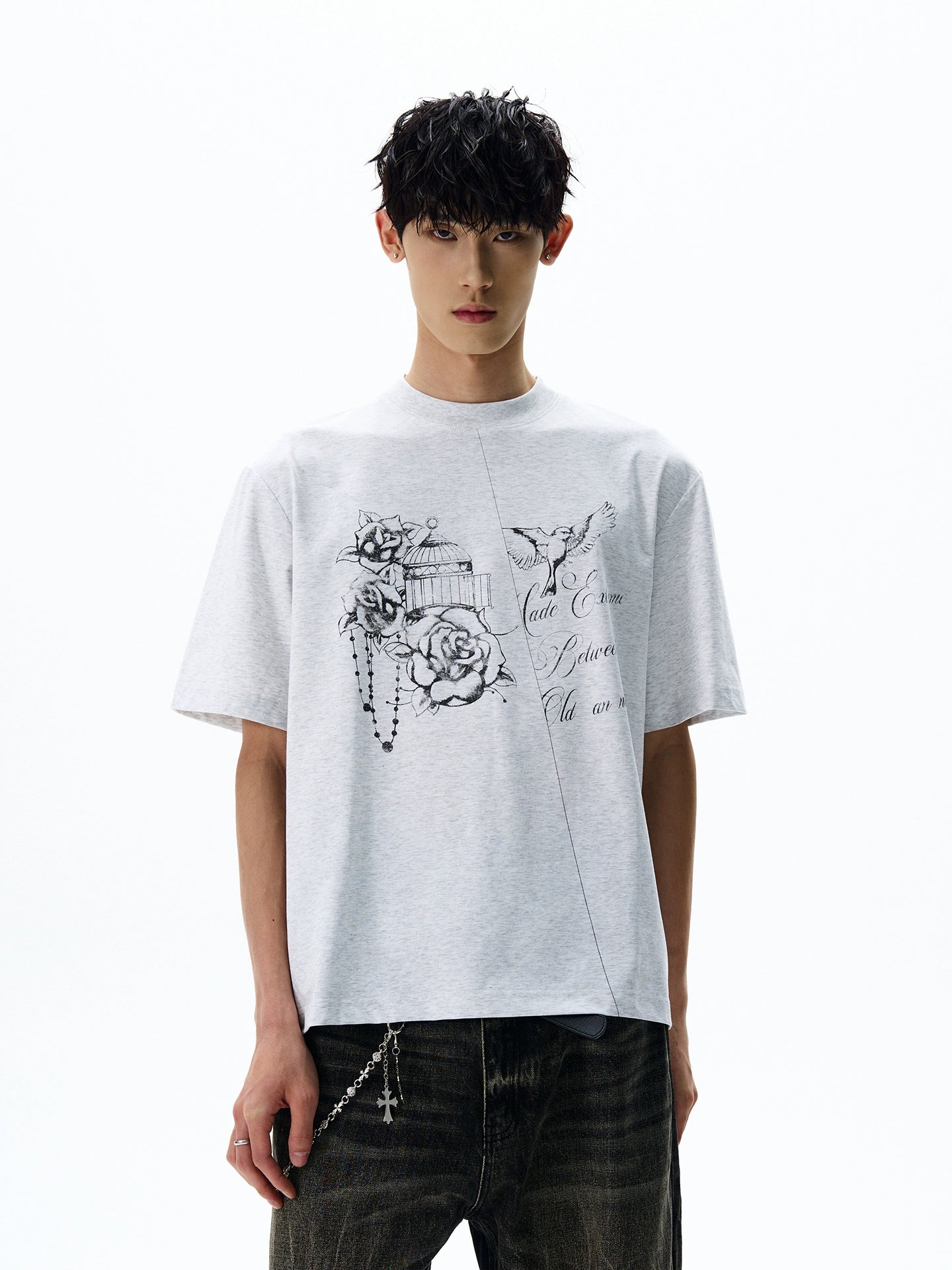 A PUEE Hand-painted Print Casual Loose and Versatile Tee