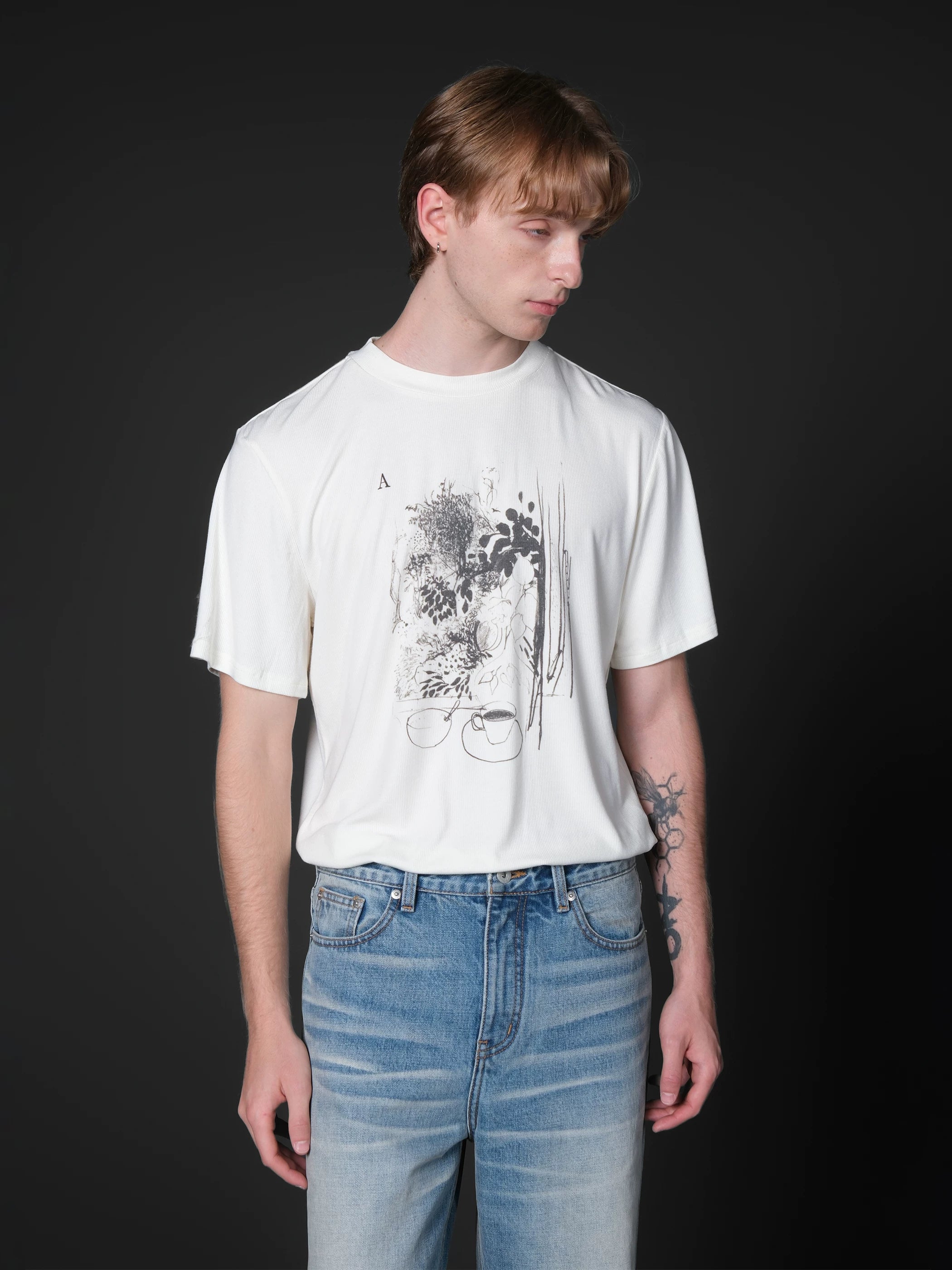 Set for life "Afternoon Silhouette" Printed wool blend short width t-shirt