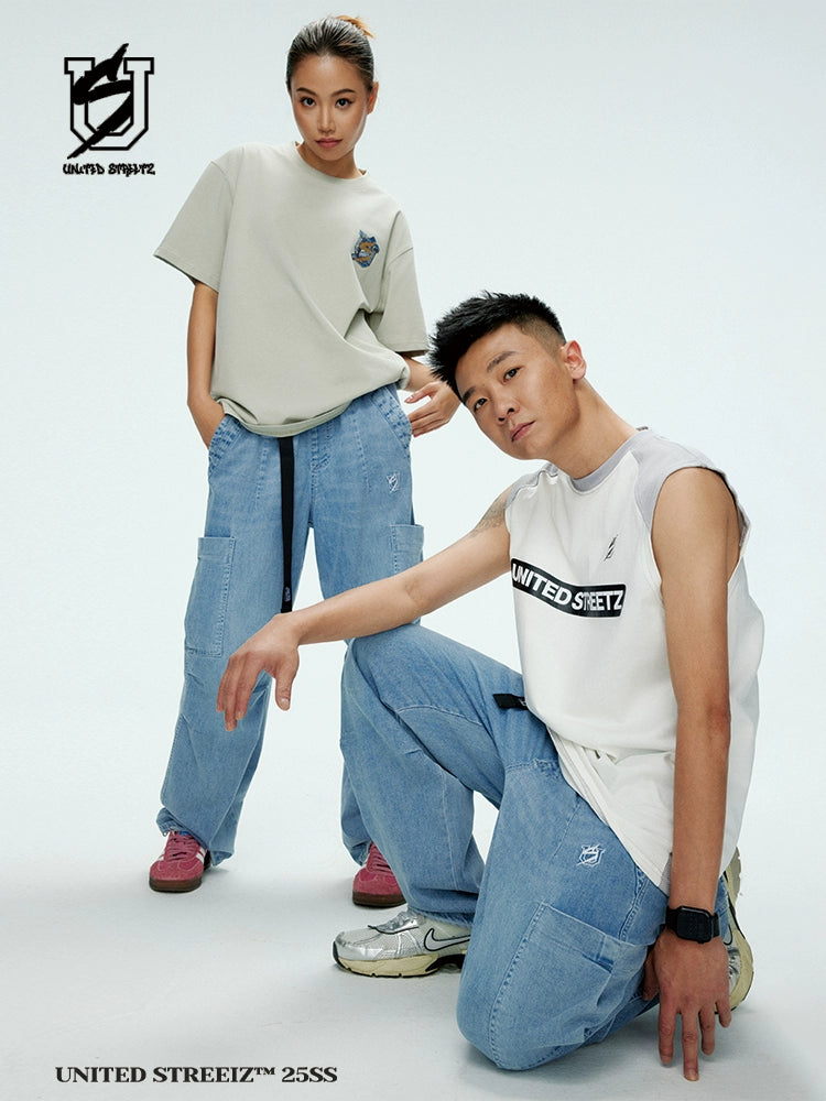 US Vintage Elastic Waist Ribbon Jeans