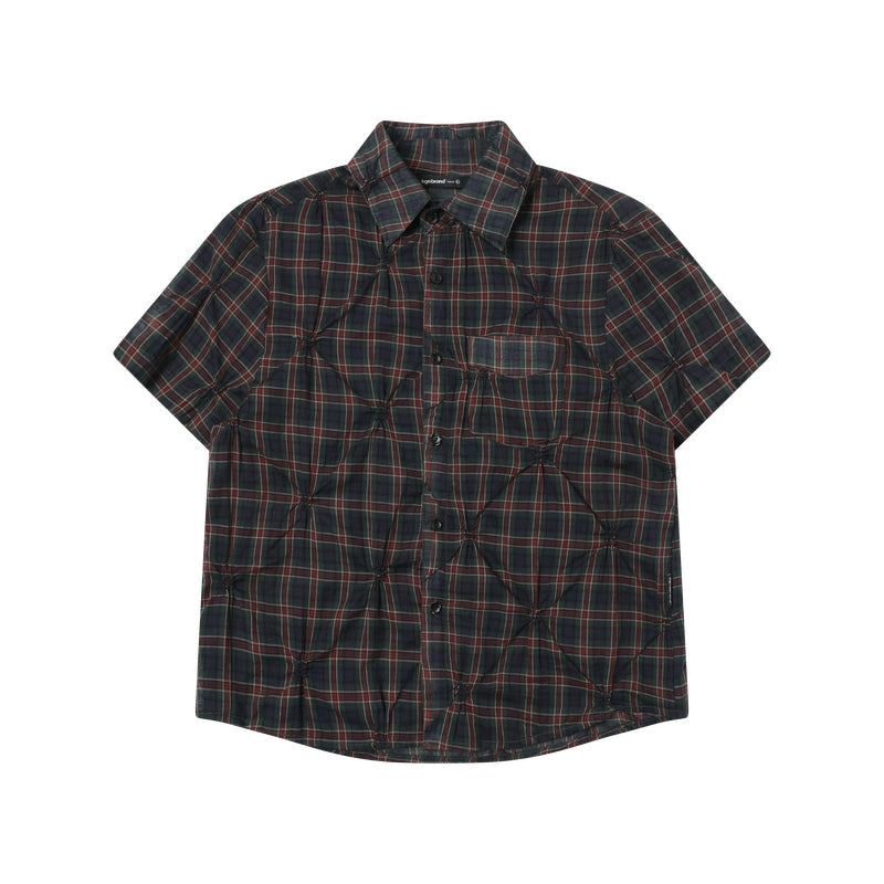 TGNS Woven Plaid Front Shoulder Short-sleeved Shirt