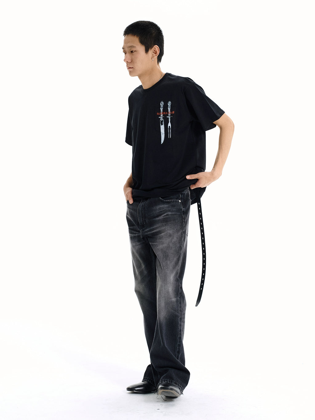 WANNA LAB Knives and Forks Tableware Printed Pockets Short Sleeves