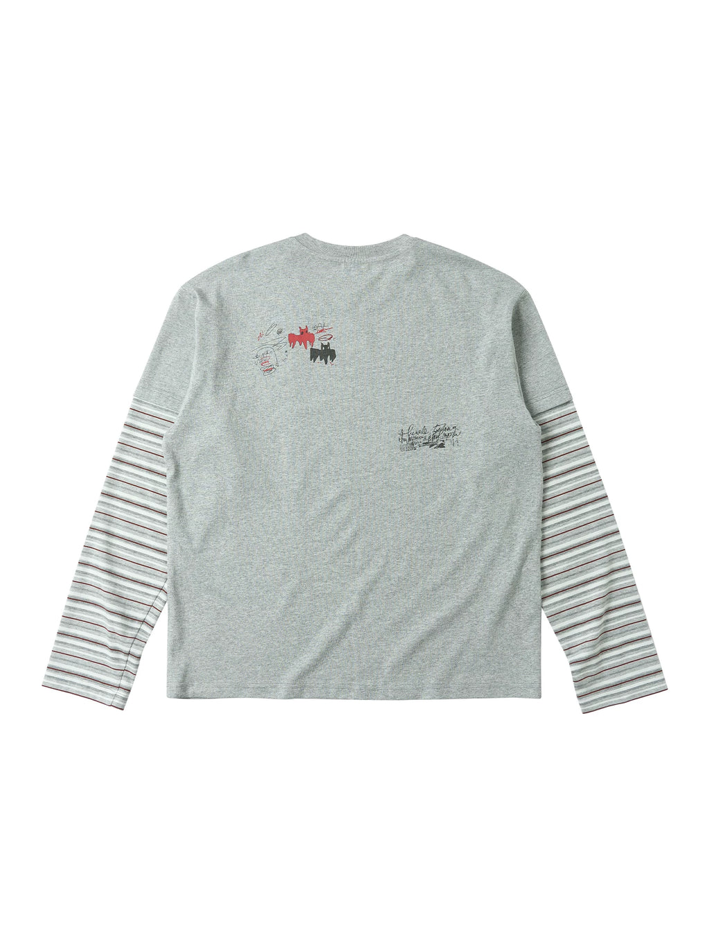 SAXGENWON Graffiti Print Striped Fake Two-piece Long Sleeve