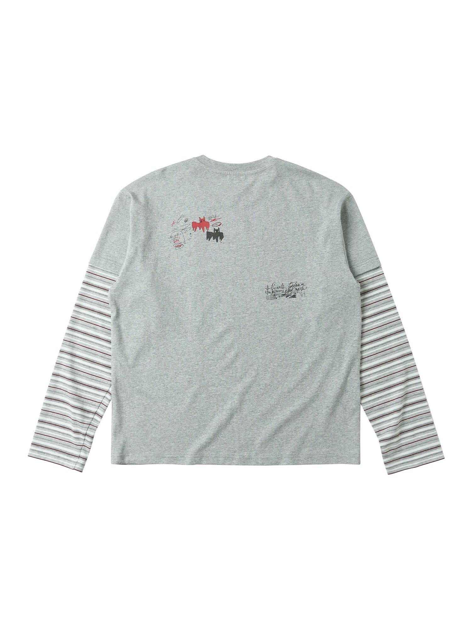 SAXGENWON Graffiti Print Striped Fake Two-piece Long Sleeve