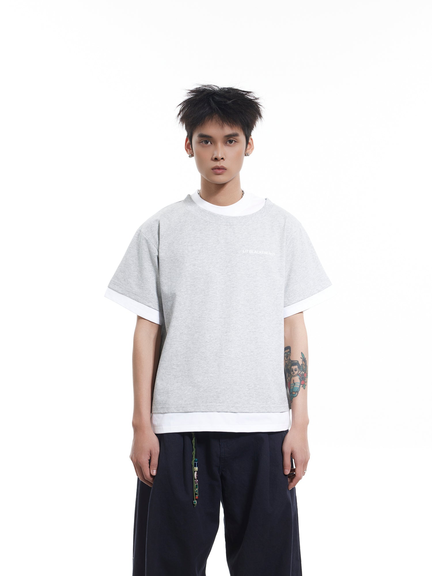 BTSG fake two-piece stacked short-sleeved Tee